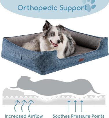 Ортопедичне собаче ліжко Hollypet, зелене, для середніх собак, 81.3 x 61.3 x 32 см. Знімний, водонепроникний, зручний чохол та антиковзаюча підкладка.