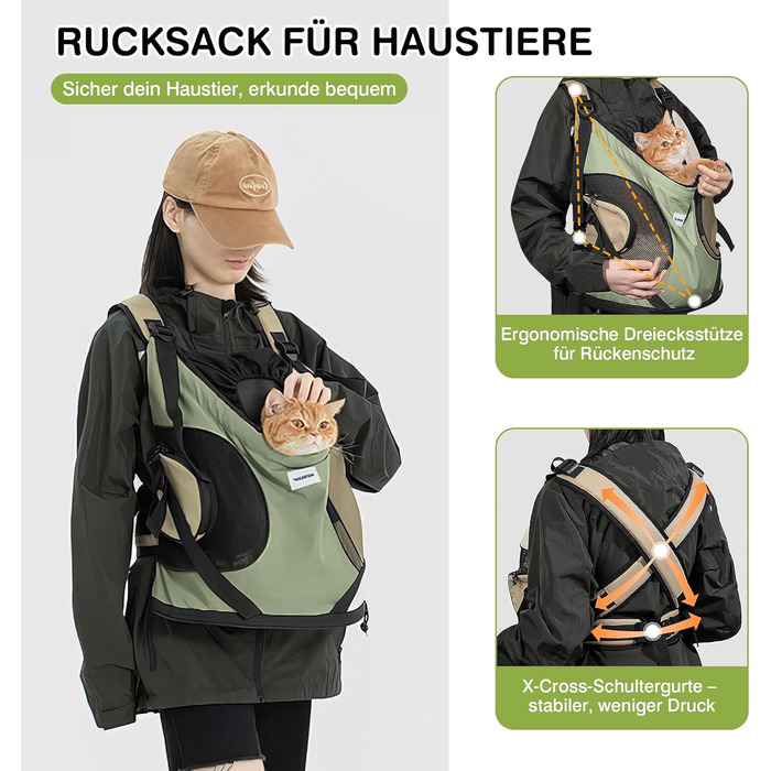 Рюкзак-переноска для собак та котів ALLSOPETS, зручний та дихаючий, з інтегрованим ремінцем безпеки, для подорожей та прогулянок (Оливковий)