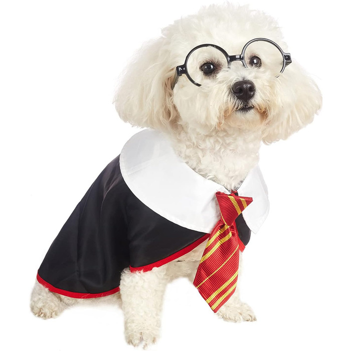 Сорочка для собак на Хелловін Impoosy: кумедний костюм кота-чаклуна, м'який одяг з окулярами (розмір M, обхват шиї 35,6 см) чорний