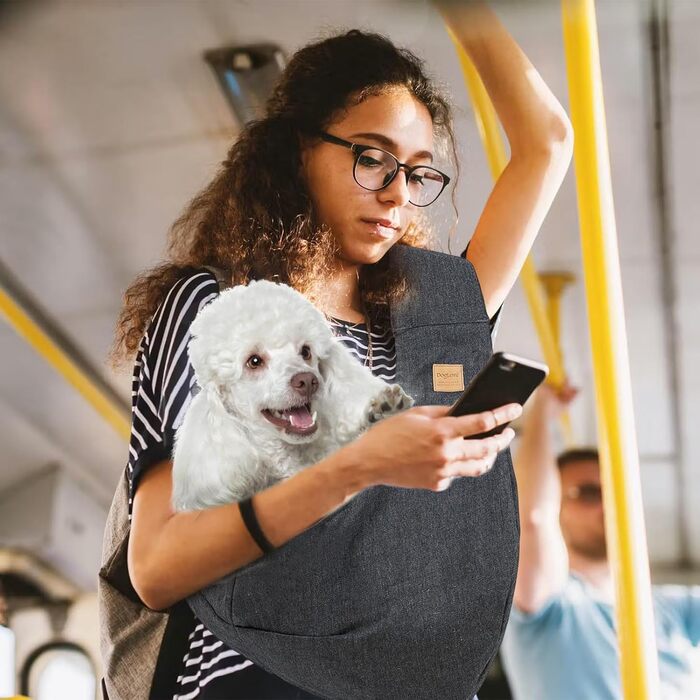 PETCUTE Сумка-переноска для собак до 6 кг, сіра, з кишенею та ременем безпеки