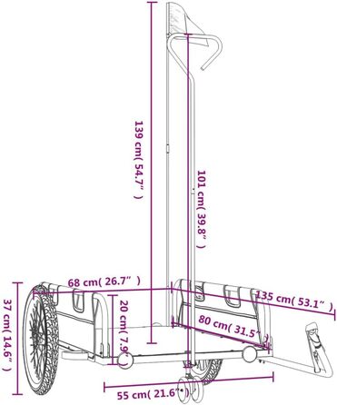 Причіп для велосипеда, вантажний, сірий, 135 x 68 x 37 см