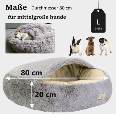 Кругле ліжко для собак та котів Donut, Ø 60 см, з дахом, плюшеве, для маленьких та середніх порід