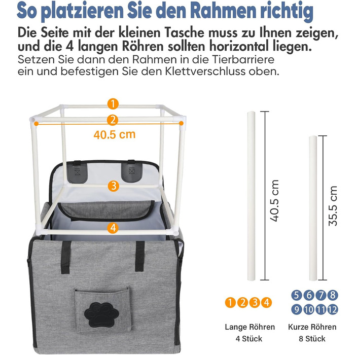 Автокрісло для собак 44x40x40 см – міцне автокрісло з ременем безпеки та сіткою – складний собачий кошик для заднього сидіння авто для маленьких та середніх собак, водонепроникне та зручне
