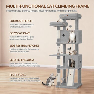 Котячий будиночок Kratzbaum 178 см, великий, сірий: кігтеточка, будиночок, платформа, іграшки