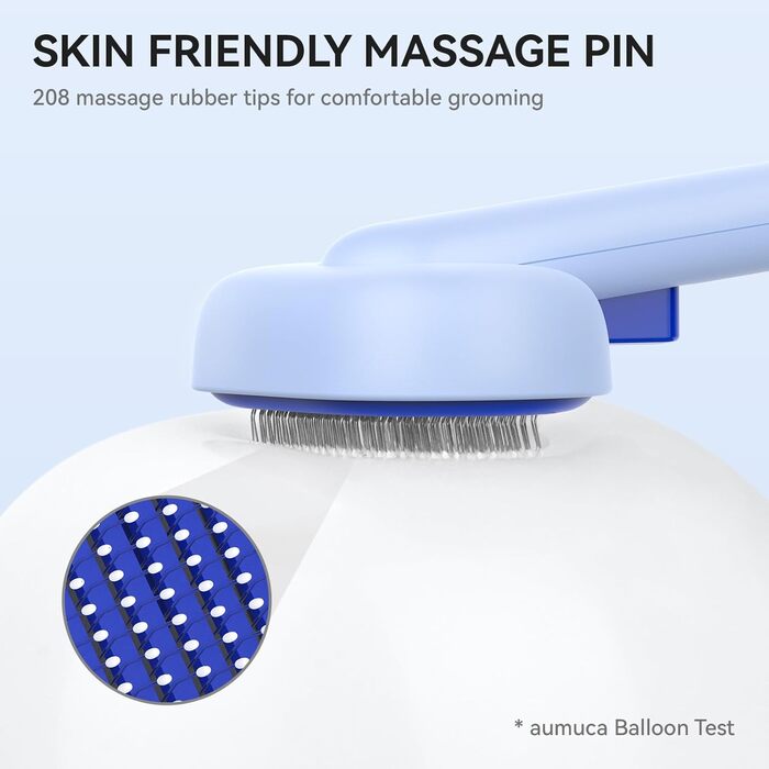 Щітка для котів Aumuca з кнопкою випуску шерсті, довговічна, для короткої та довгої шерсті, видаляє відмерле волосся та масажує (Блакитна)