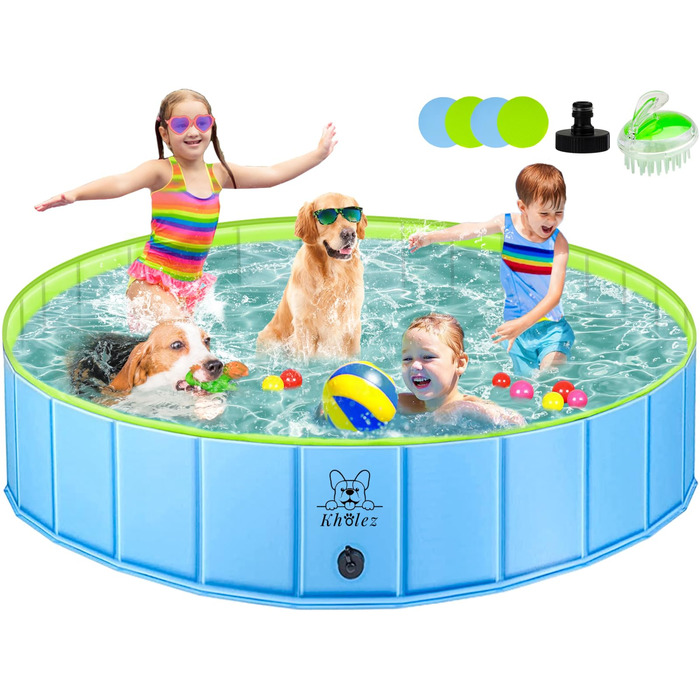 Басейн для собак Kholez 160x30 см, складаний, з щіткою та зливом, PVC, XL