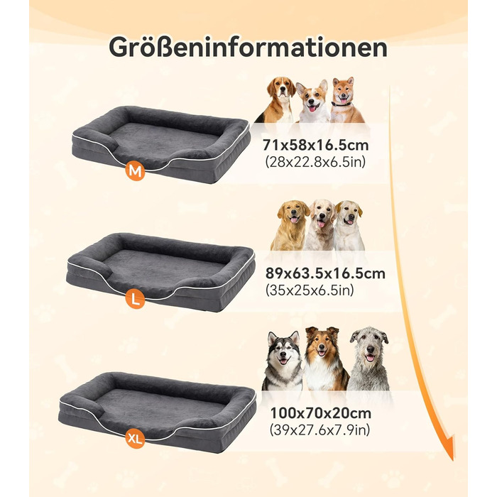 Ортопедичне ліжко для собак великих порід, м'яке, з антиковзною основою, дихаюче, сіре, 100x70x20 см