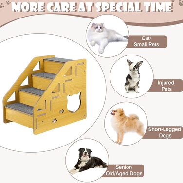 Сходинки для собак: дерев'яна драбинка для маленьких і середніх собак, 4 сходинки, 38.1 см, для ліжка/дивану