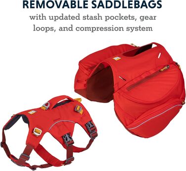 RUFFWEAR Palisades рюкзак для собак середній, червоний, туристичний рюкзак-сумка з сідельними кишенями, для походів і кемпінгу