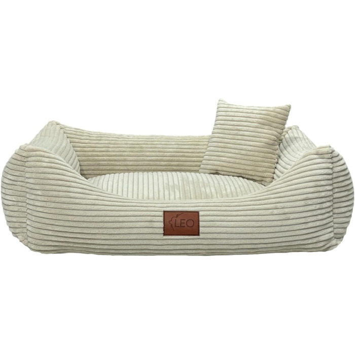 Лежак для собак Leo4dog Cord, знімний та праний чохол, бежевий, XL 115x90 см – м'яке ліжко для малих, середніх і великих собак