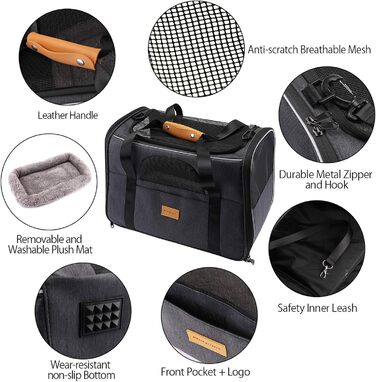 Транслювач для котів Morpilot, сумка-переноска для тварин, дозволена авіакомпаніями, для маленьких собак та котів, чорний, S