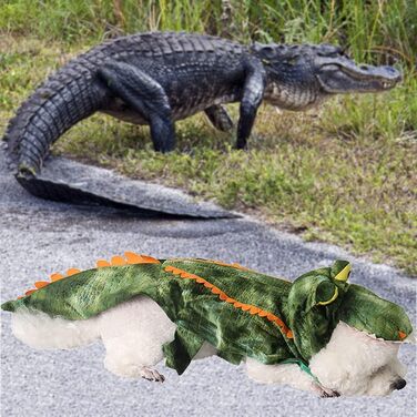 Костюм крокодила для собак - Веселий карнавальний костюм для собак різних розмірів, ідеальний для Хелловіну та косплею. Розмір L: обхват шиї 33-43 см, обхват грудей 51-64 см, довжина 36 см