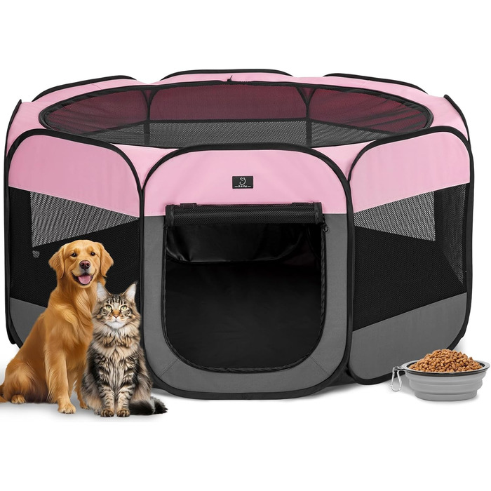 Льоток для собак великих порід, 4 Pet, портативний, з мискою, водовідштовхувальне дно, сірий + рожевий