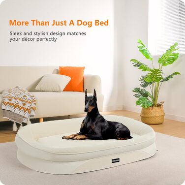 Ортопедичне ліжко для собак, ліжко-софа для собак, подушка з роликом для шиї з чотирьох сторін, неслизьке дно, кошик для собак, знімний та пральний, середні та великі породи собак, 106 x 79 x 17 см, оливковий колір