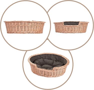 Плетений кошик для собак і котів з подушкою e-wicker24, натуральна лоза