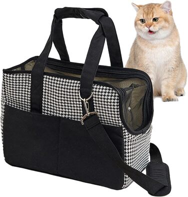 Чорна сумка-переноска для тварин з бавовняного канвасу, зручна для подорожей, з блискавкою