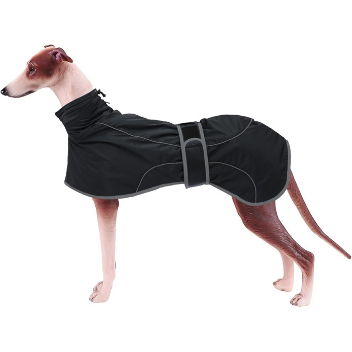 Водонепроникний теплий зимовий пуловер для грейхаундів та інших великих собак, чорний. Регульований, з відбиваючими елементами. Розмір XS (довжина спини 46-48 см).