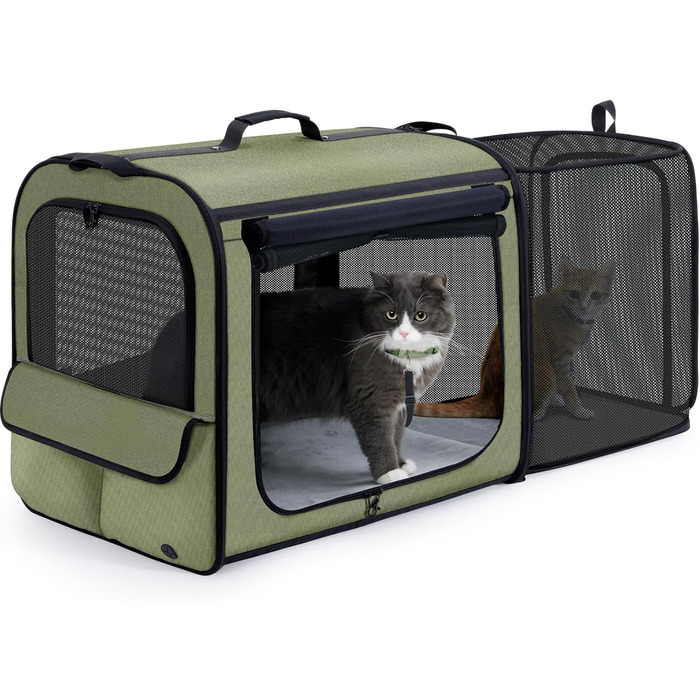 Pecute Розширювана переноска для котів та маленьких собак, переноска-трансформер, 61 x 52 x 45 см, для подорожей, темно-сірий, темно-зелений