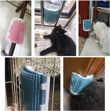 Щітка для котів з самоочищенням, для довгої та короткої шерсті, гребінець та скребок для кутів, безпечна та зручна (блакитна)