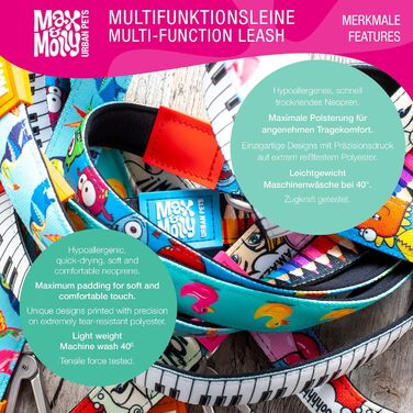 Повідок для собак Max & Molly 2м, мультифункціональний, з 2 карабінами, леопардовий рожевий, розмір L, м'яконабивний, безпечний і гнучкий