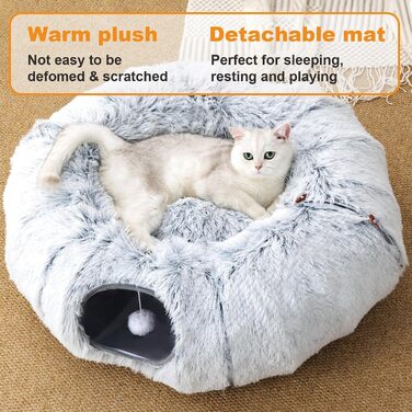 Туннель для котів FURRYPAWS XXL 3-в-1 – 160 см, ліжко, регульований, дихаючий, металевий каркас, складаний, для великих котів та дрібних тварин, сірий