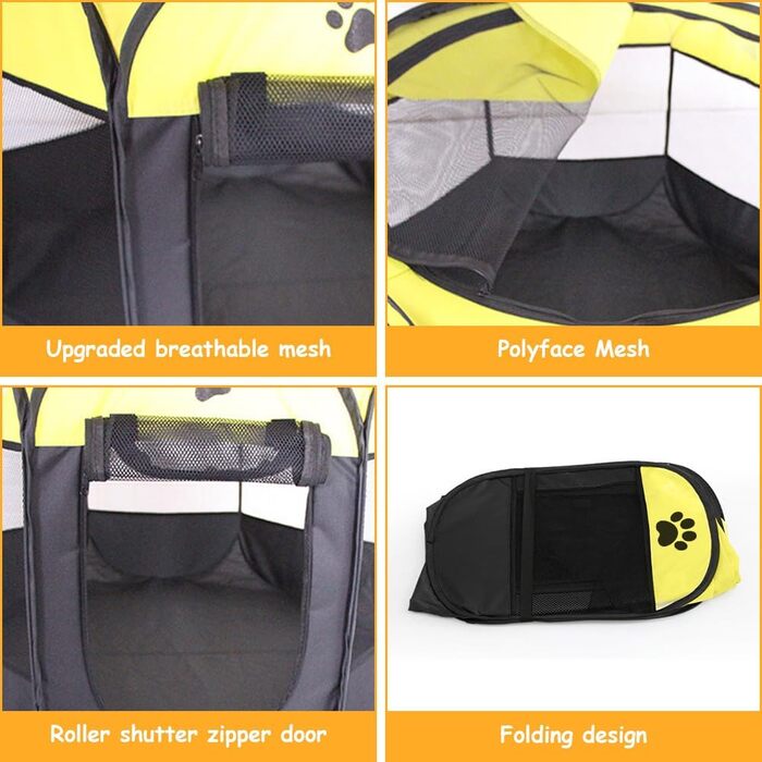 Клітка-забіг для цуценят та тварин, 74x74x43 см. Клітка-вольєр для собак, котів, кроликів та дрібних тварин для використання в приміщенні та на вулиці (жовта, восьмикутна)