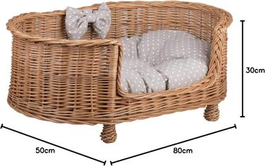 Плетене ліжко для собак і котів e-wicker24 з подушкою, знімна, 79x51x31 см, точковий малюнок, натуральна лоза