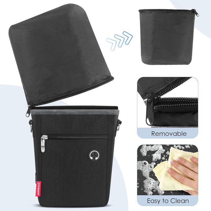 Лекарства для собак з магнітною застібкою, сумка для дресирування собак з знімною внутрішньою кишеню, багатофункціональна сумка для ласощів для собак зі змінним дозатором відходів, сіра (чорна)