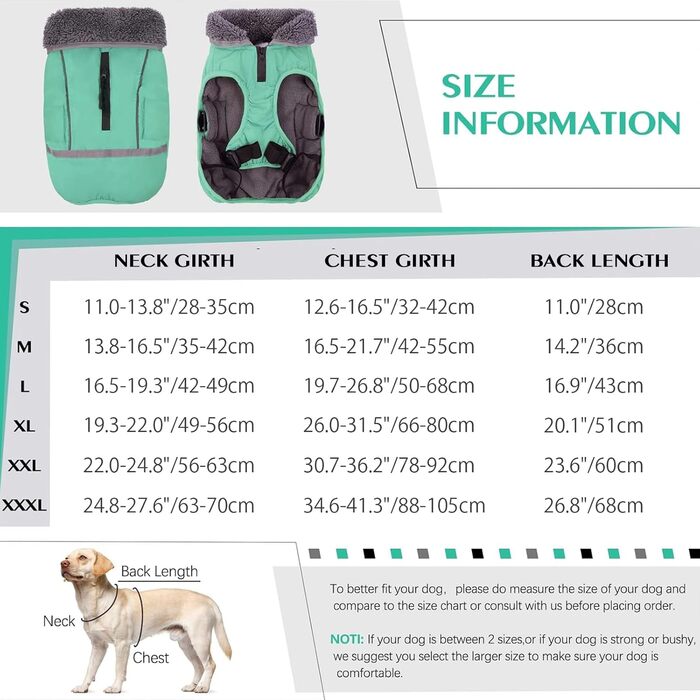Зимовий одяг для собак QBLEEV: теплий, водонепроникний, з флісовою підкладкою, для холодної погоди, розмір L (Турквіс)