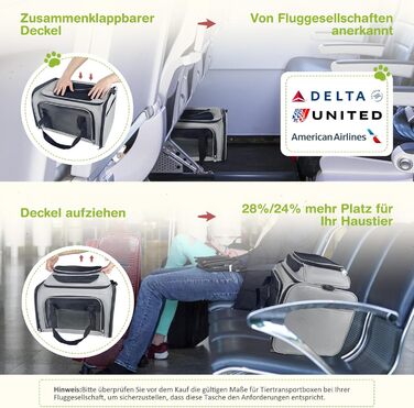 TOFFCAEA Транспортна сумка для кота/собаки, переноска для собак, складана переноска для котів, портативна, 6 кг, для середніх собак та котів (Сірий, 43 x 28 x 28 см)