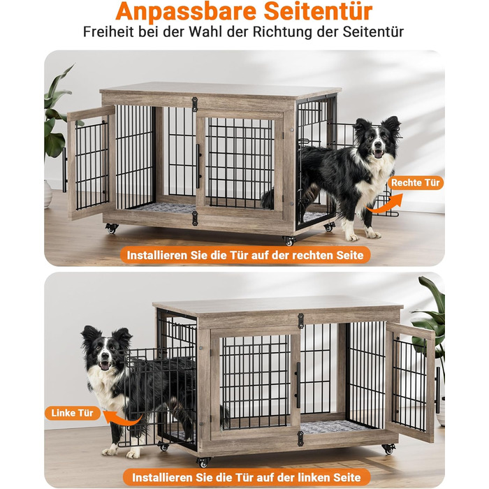 Кіяпал Будка для собак у дім з подушкою, сучасна будка для собак середніх та великих порід до 32 кг, 98x64x68 см, сіра