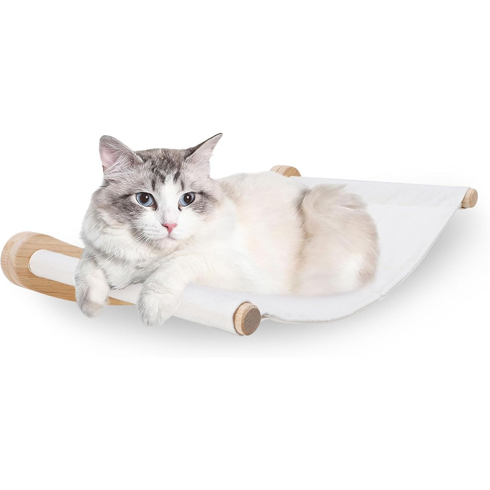 Підвісна лежанка для котів на стіну, набір для лазіння з масиву дерева з котячою сходинкою - стійке котяче ліжко, економне котяче меблеве рішення для сну, лазіння та відпочинку (підвісна лежанка + 2 сходинки)