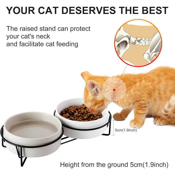 PETTOM Миска для котів піднята, миска для корму для котів, станція для корму, керамічна миска для їжі та води для котів та маленьких собак (Білий + Сірий) Білий+Сірий