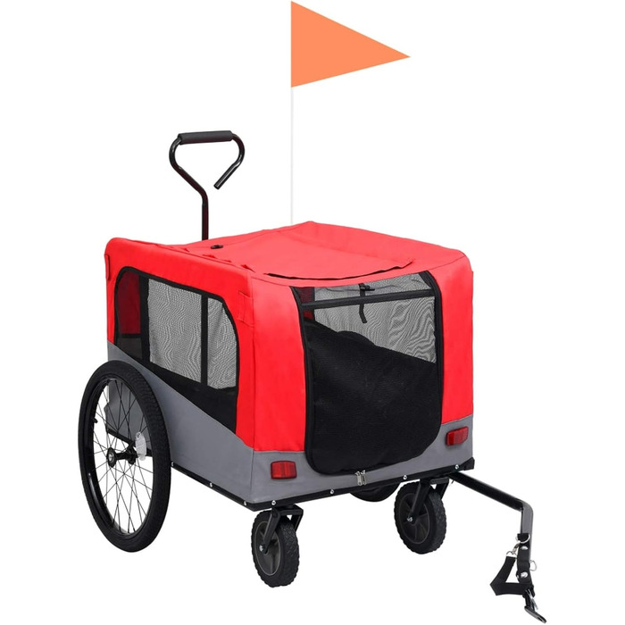 Велосипедний причіп для тварин 2-в-1, червоно-сірий, для собак