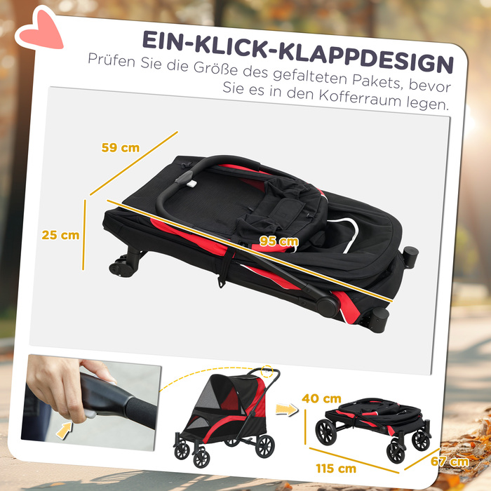 PawHut Dog Stroller Dog Buggy Foldable для великих собак і кішок до 30 кг Cat Buggy з подушками Сітка Вікна Двері Сумка для зберігання Котяча коляска з безпечними повідцями, гальмами, Баггі Чорний | Аосом