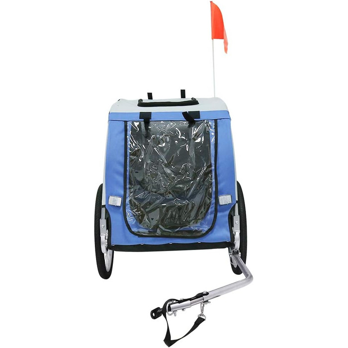 Багатофункціональний велопричіп 2-в-1: для дітей та домашніх тварин. Велосипедний візок-причіп, 2 місця, сірий/блакитний (137x73x90 см)
