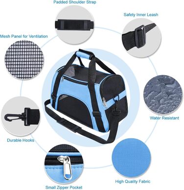 Транспортна переноска для тварин: кіт, собака, кролик, хом'як. Переноска для подорожей літаком, м'яка, з плечовим ременем (M, 47x27x28 см, до 5 кг)