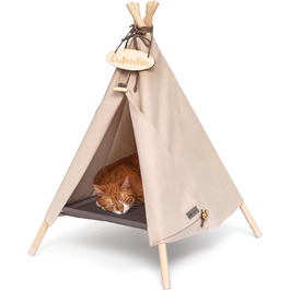 Кішка та собака - Типі-будка для тварин 53x53x70 см (Бежева)