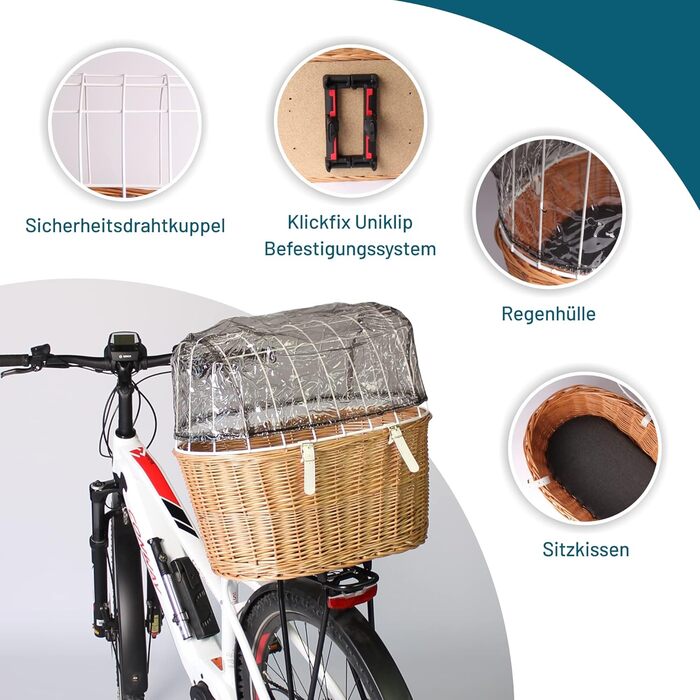 Корзина для собак Pulp + KLICKfix, підходить для всіх багажників - з подушкою та дощовим ковпаком