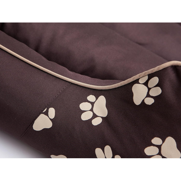 Ліжко для собак Prestige, M, 110x90 см, коричневе з лапами. Знімна та пральна наволочка. Підходить для собак маленьких, середніх та великих порід.