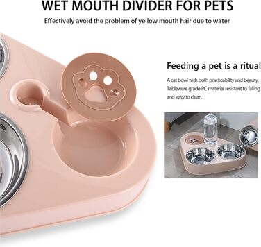 Миска для кота з нержавіючої сталі 3 в 1 з автоматичним дозатором води, подвійна миска для котів та собак (рожева)