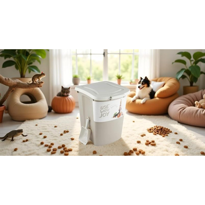 Контейнер для корму Rotho Archie 38л з кришкою, пластик PP, BPA-free, багатоколірний, бежевий