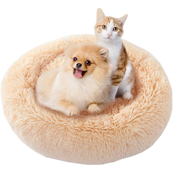 М'яке ліжко-софа для собак Deluxe, кругла, плюшеве, для великих і екстра-великих собак, водонепроникне дно, бежеве, діаметр 80 см