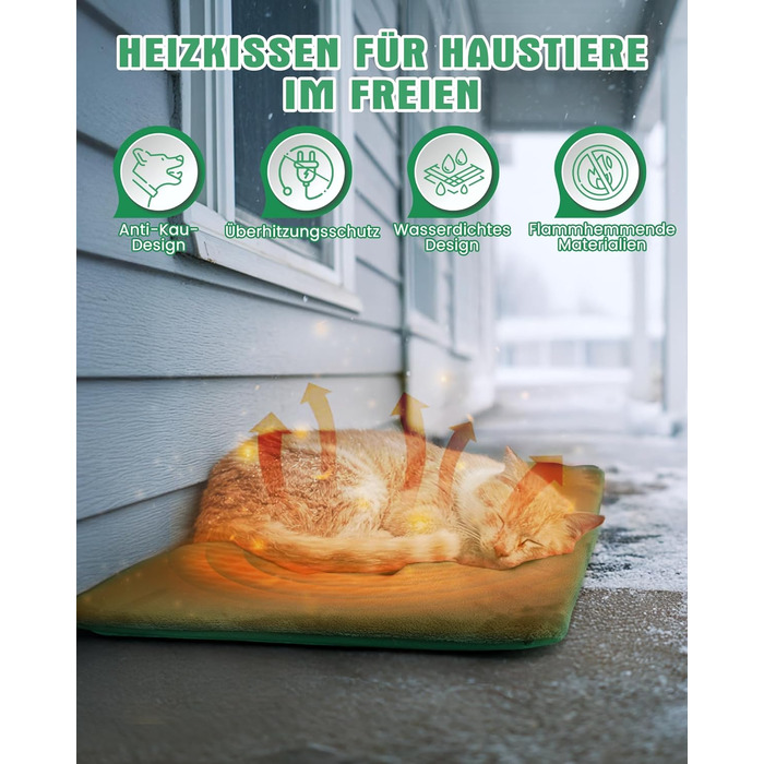 Електричне грілка для тварин на вулицю, вологостійке, з авторегулюванням температури, стійке до укусів, 40*50 см, зелений