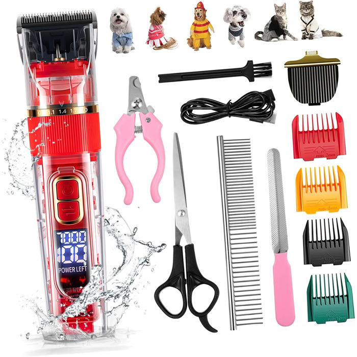 Машинка для стрижки тварин TOYANDONA бездротова з LED-дисплеєм, тиха, миється, багатофункціональна для собак та котів. З регульованими насадками-гребінцями