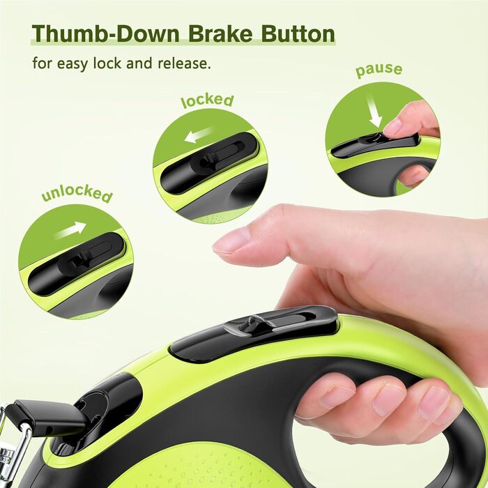 Рулетка для собак Pecute 8м, 50 кг, зелена - безперешкодна, з антиковзним грифом