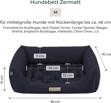 Ортопедичне ліжко для собак HOUND & NATURE Zermatt, корзина для собак середнього розміру з високим бортиком, м'яке собаче ліжко з подушкою (M - 95x70 см), темно-синій