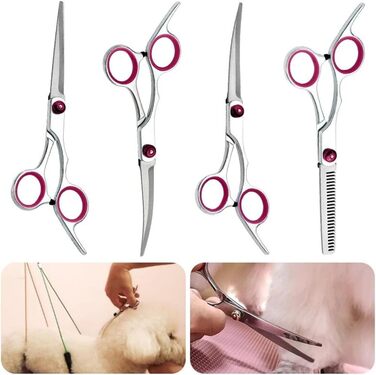 Професійний набір ножиць для грумінгу собак 4 в 1, 6 дюймів, ножиці для стрижки шерсті собак, прямі та зігнуті ножиці, ножиці для фінальної обробки з зубчиками