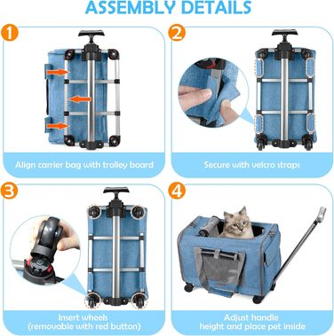 Переноска для тварин ALLSOPETS з колесами для котів та собак, блакитна