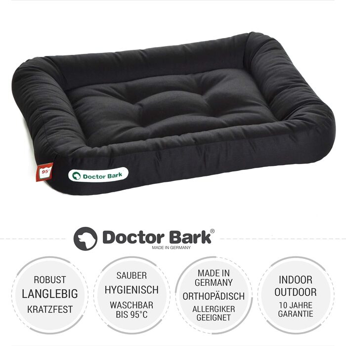 Ортопедична подушка для собак Doctor Bark, 60x55 см, чорна. Зручна, гігієнічна, міцна, 95°C.